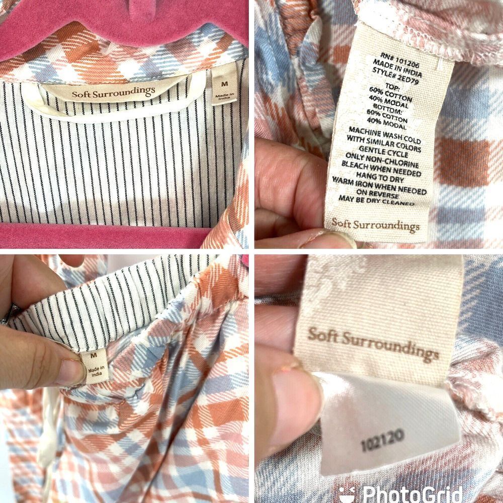 Soft Surroundings Flannel Plaid Pajamas 2 piece PJ Set Plaid Medium Top Pants - Picture 14 of 14